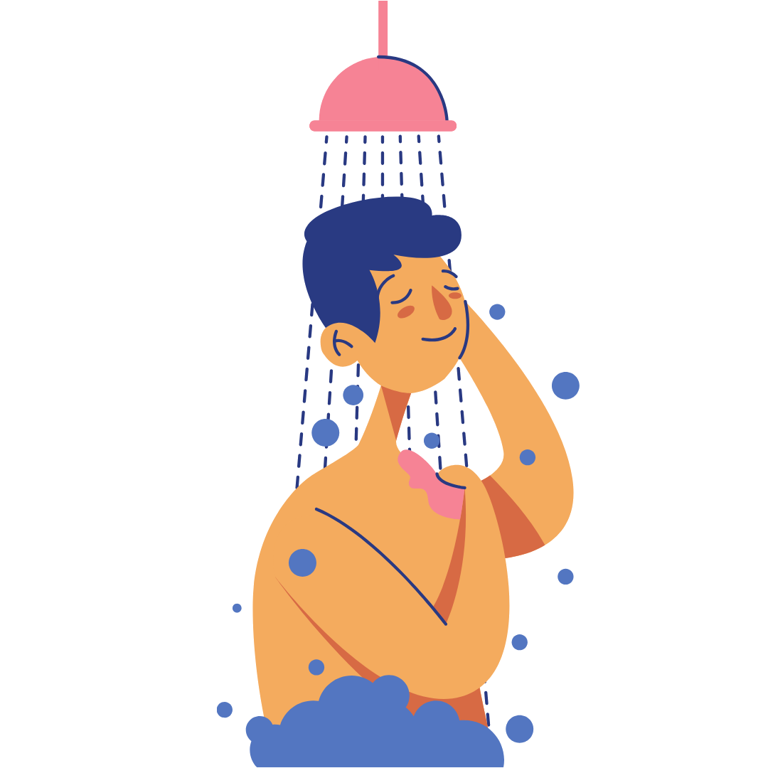 A sketch of a person showering